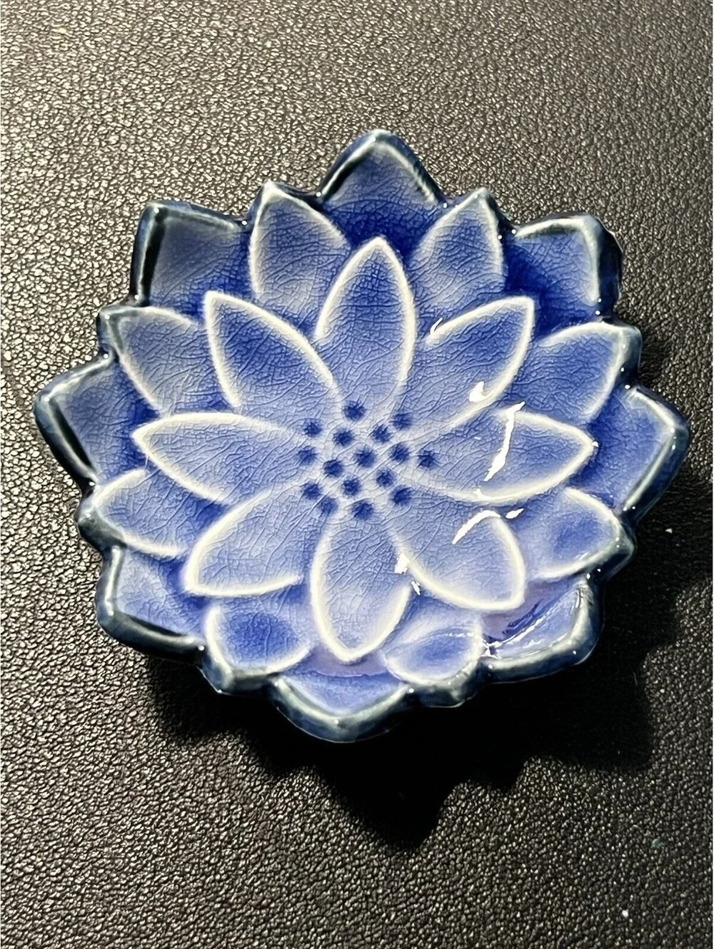 Kotobuki Japan 1970s 12 Crackle Glaze Soy Sauce Dishes Maple Leaf & Lotus, 2.5”